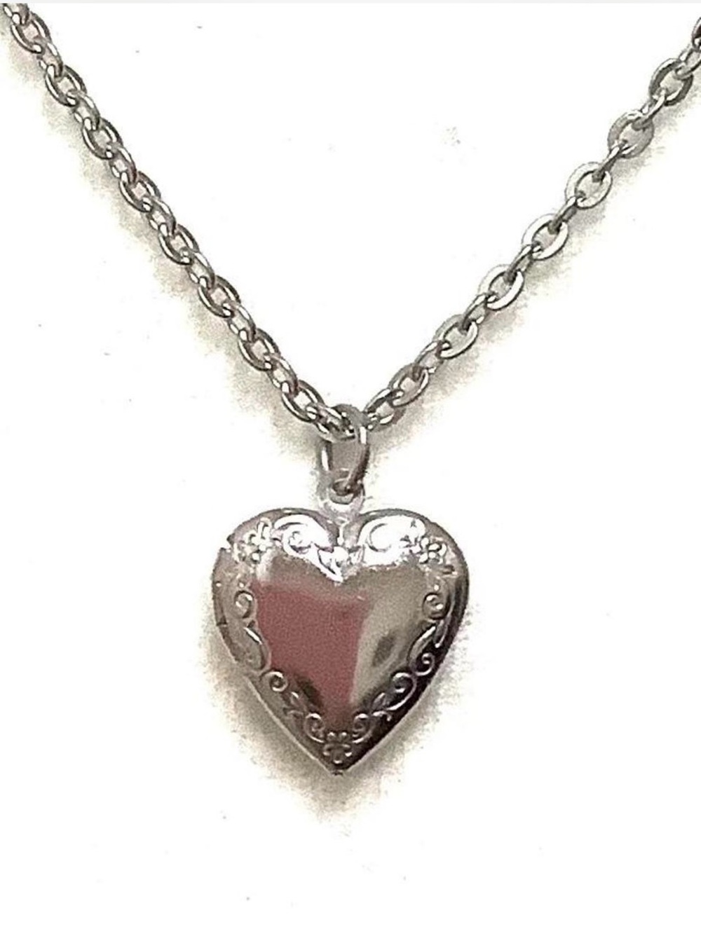 Heart Locket Pendant Necklace - Silver Tone Stainless Steel Women’s Jewelry